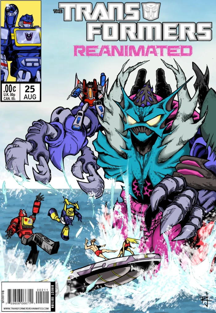 Transformers comic cover with Prinanacon coming out of the water