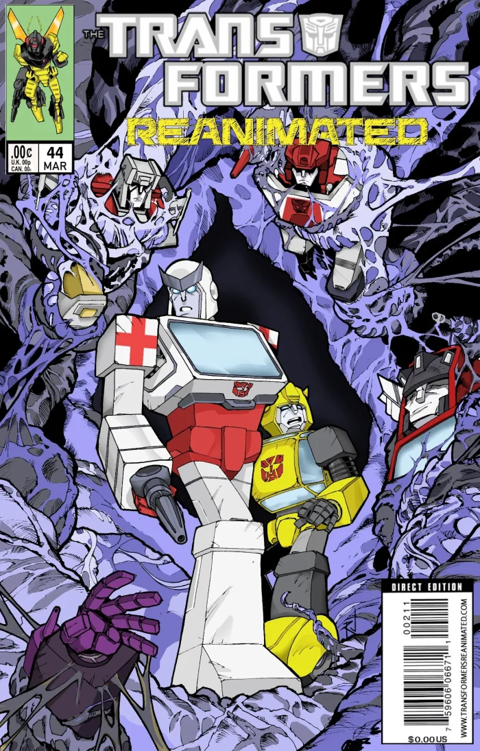 Transformers comic cover with Ratchet and Bumblebee